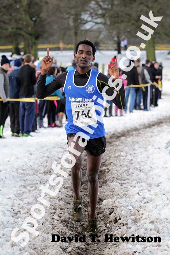 Weynay Ghebresilasie (Sunderland Harriers) wins the junior mens Northern Cross Country Championships.